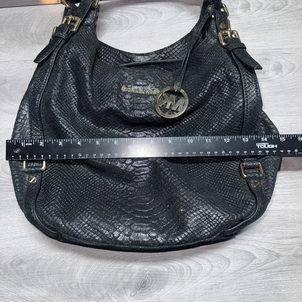 Michael Kors Black Snakeskin Embossed Leather Hobo Shoulder Bag Purse Genuine